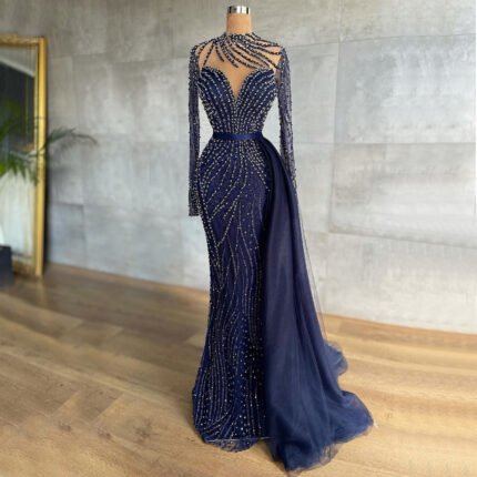 Hearbobo Wholesale Sequin Prom Dresses - Deep Blue Slim Fit High-end Mermaid Gown Elegant Hostess Evening Dress LA71359