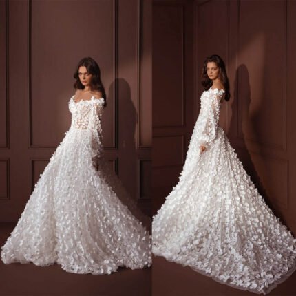 Hearbobo Wholesale Sequin Prom Dresses - One-Shoulder Lace Bridal Gown with Small Train Elegant Slim Fit Beach Wedding Dress for Destination Photoshoot