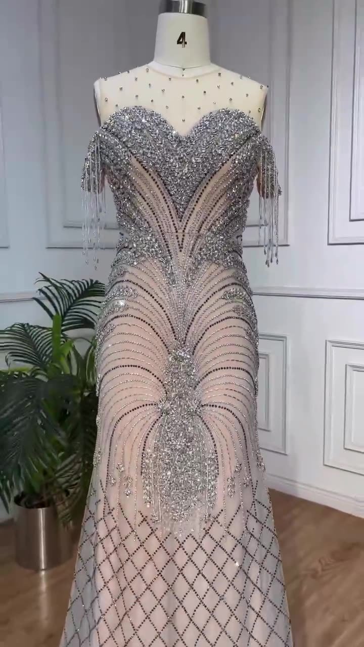 Hearbobo Sequin Dress Wholesale - Silver Nude Fringe High-end Luxury Bridal Gown for Hostess Vocal Performance Evening Dress LA71906-1